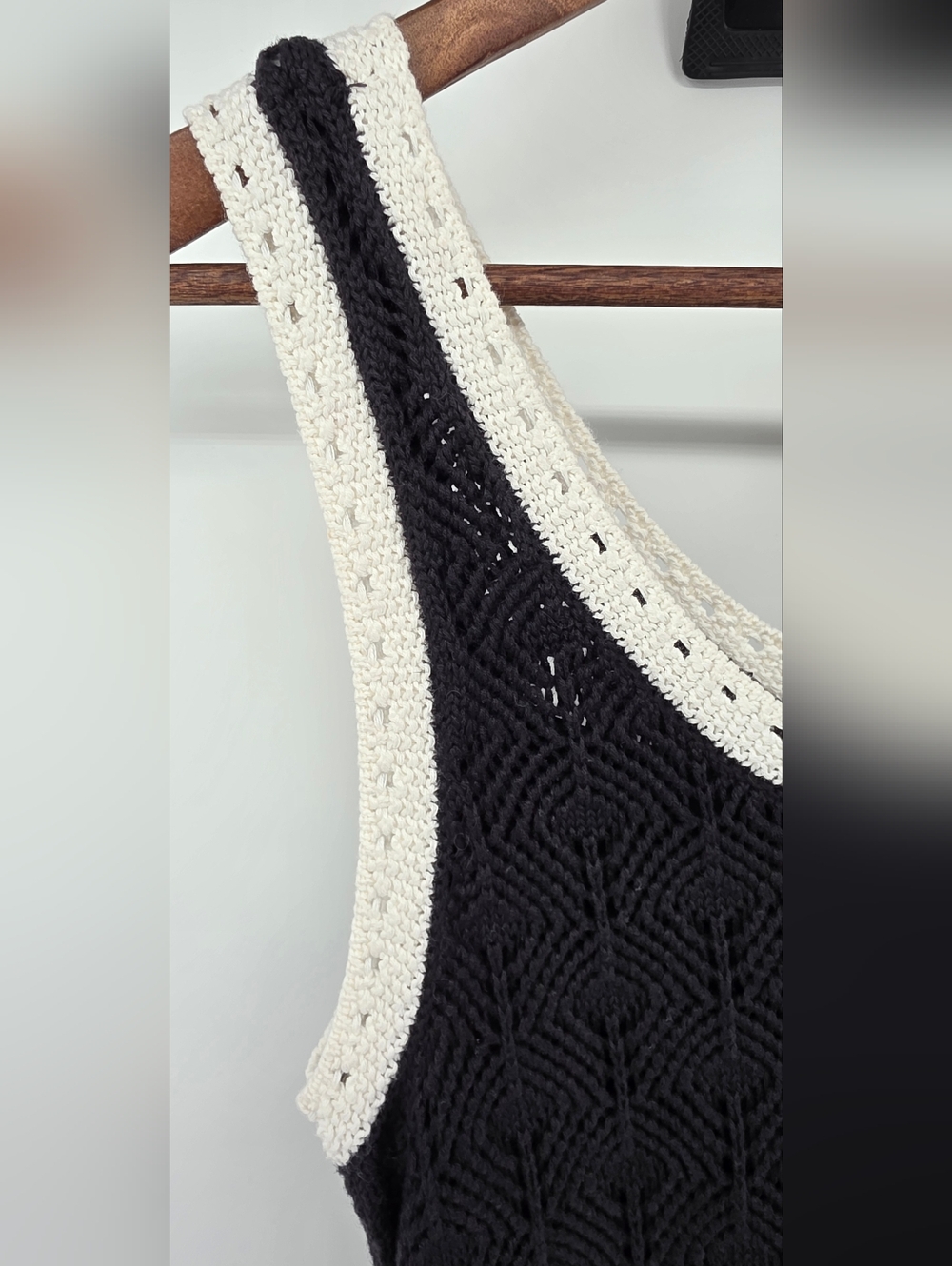 Nine West Black & Cream Crochet Knit Maxi Dress Coastal Chic Boho – Size XS - Picture 10 of 17